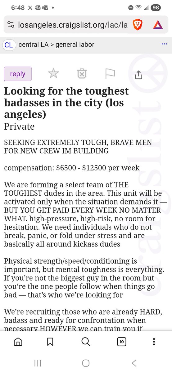 Totally natural and unorganized riots. 🙄
This is currently on Craigslist in LA. It has been there for four days.  Look at the pay.