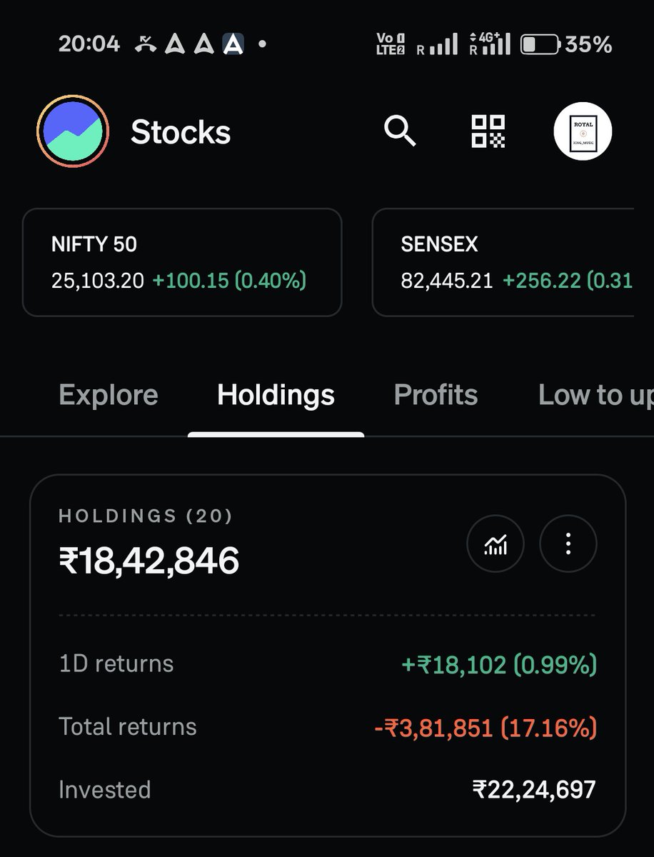 KingPrinceStock's tweet photo. Day 11 - PortFolio Green 💚 🍏 

Aaj Maza Aaya Aisi recovery daily Chahiye tabhi party Hogi 💥

Aaj 18k+ hua 

#Nifty50 #StockMarket
#niftycrash #banknifty #NIFTYFUTURE #sensex #niftyOptions https://t.co/CBWBIMTmUR