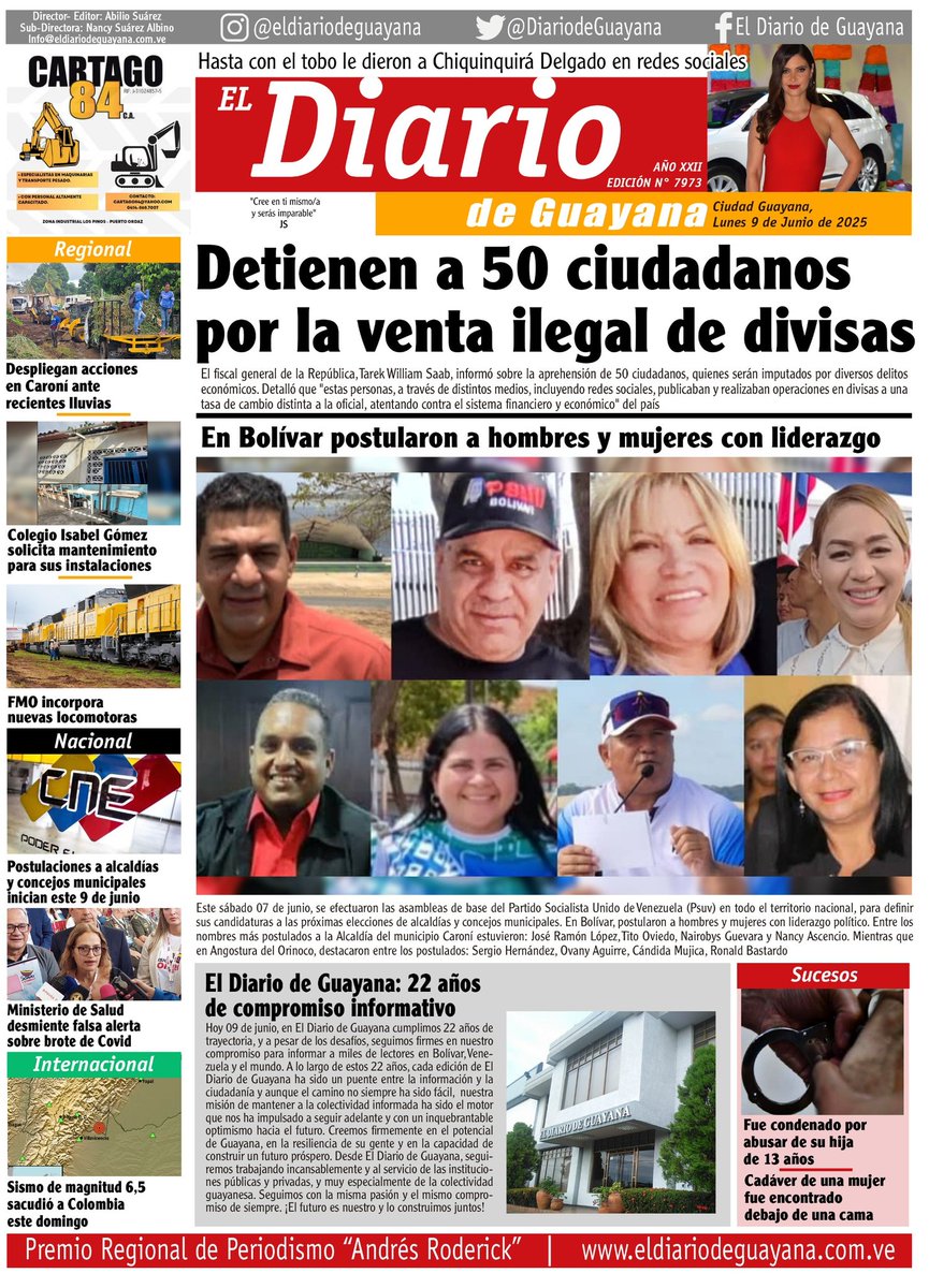 ¡Buenos días!
Estas y otras informaciones las puedes ampliar en⤵️⤵️⤵️   
eldiariodeguayana.com.ve