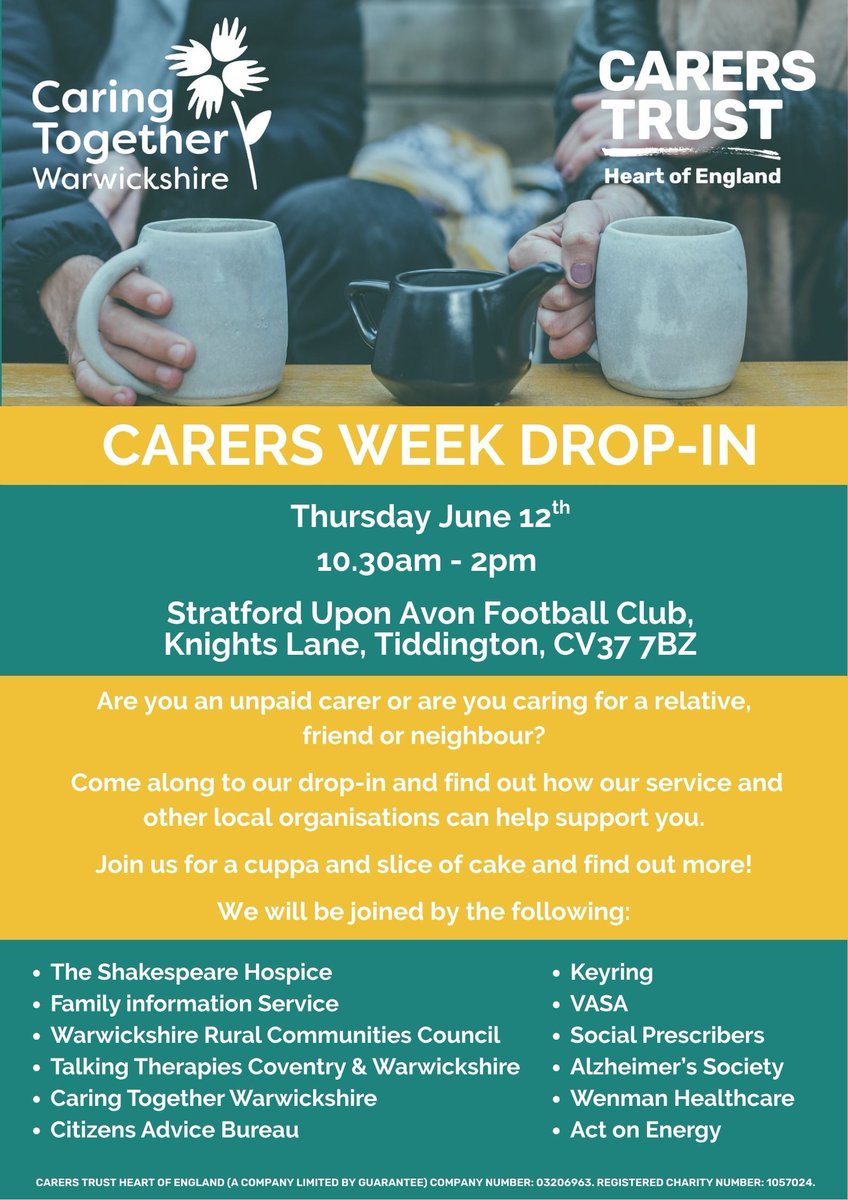 Stratford Town FC are delighted to host the Carers Week Drop In event on Thursday. If you are an unpaid carer then please come along. #Community #Carers