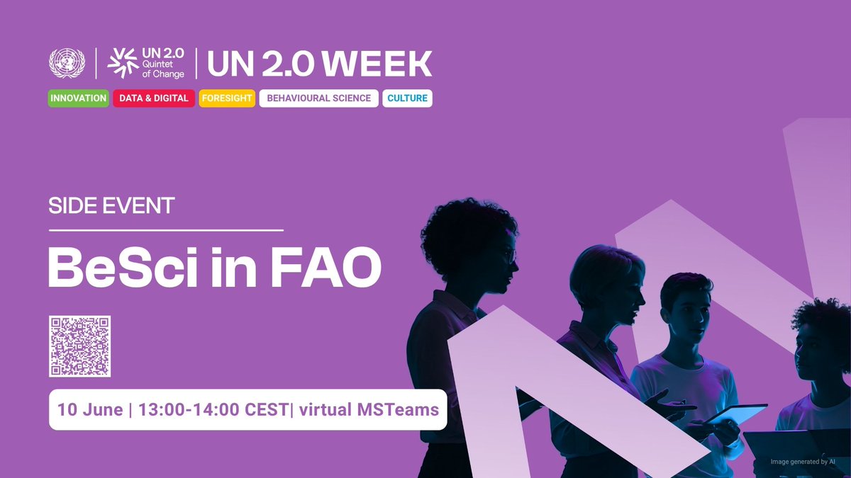FAOInnovation's tweet photo. How can #BehaviouralScience drive innovation in agrifood systems? 🌱🧠
Join @FAO at #UN2point0 Week for insights on:

🔹 Consumer choices &amp; AMR
🔹 Agripreneurship
🔹 #OneHealth strategies

📅 10 June | 🕐 13:00 CEST
🔗 https://t.co/rXXe3xE7WJ

 #AgInnovation #BeSci https://t.co/Z9Hdm6lGXf