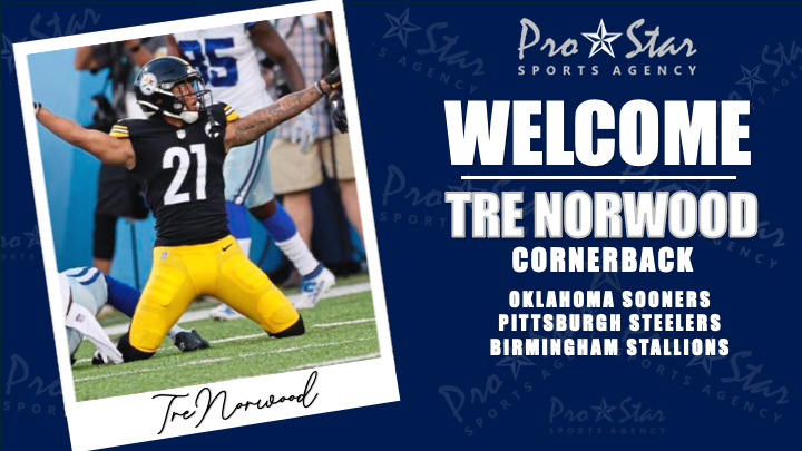 Paul Sheehy (@prostarsports) on Twitter photo A big ProStar welcome to former @Steelers and <a href="/OU_Football/">Oklahoma Football</a> CB, @TreNorwood_3! Tre just completed the season with the <a href="/TheUFL/">United Football League</a> Birmingham Stallions. On deck: return to the <a href="/NFL/">NFL</a> LET'S GO, TRE! A big ProStar welcome to former @Steelers and <a href="/OU_Football/">Oklahoma Football</a> CB, @TreNorwood_3! Tre just completed the season with the <a href="/TheUFL/">United Football League</a> Birmingham Stallions. On deck: return to the <a href="/NFL/">NFL</a> LET'S GO, TRE!