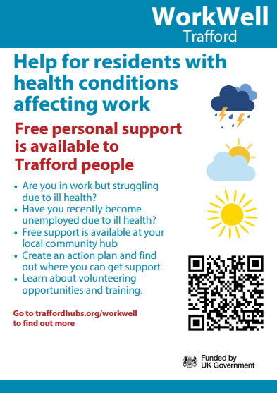 Trafford Local Care Organisation (@traffordlco) on Twitter photo ๐ New Support for #trafford Residents ๐
Struggling to stay in work due to ill health? WorkWell Trafford is here to help.
๐ผ  1-to-1 support
๐
  Flexible appointments
๐  Local community hubs
โ
  For Trafford residents aged 16+
Start today ๐ traffordhubs.org/workwell
๐งก ๐ New Support for #trafford Residents ๐
Struggling to stay in work due to ill health? WorkWell Trafford is here to help.
๐ผ  1-to-1 support
๐
  Flexible appointments
๐  Local community hubs
โ
  For Trafford residents aged 16+
Start today ๐ traffordhubs.org/workwell
๐งก