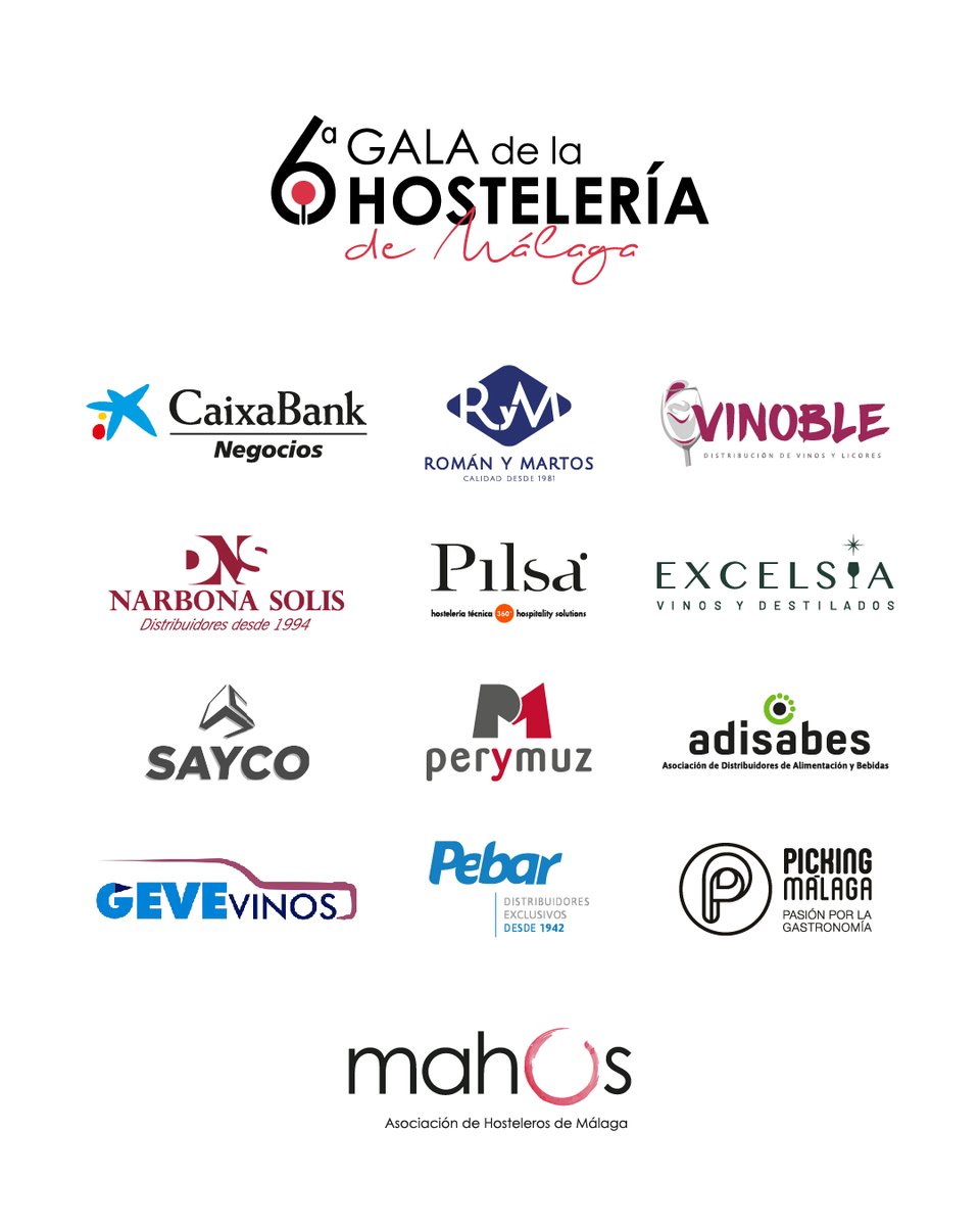 MahosMlg's tweet photo. @caixabank, @RomanyMartos, Vinoble, Narbona Solís, @pilsa360, EXCELSIA, SAYCO, @PerymuzMalaga, @adisabes, Geve Vinos, @pebar_malaga y @PickingMalaga son colaboradores de la #6GalaHosteleríaMálaga 👏🏼¡Gracias por hacer posible nuestra noche!

#Destinados #JuntosSomosMahos https://t.co/jEIryJZ2gC