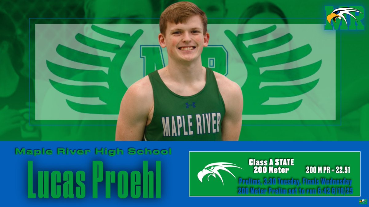MRTandF's tweet image. Lucas, Congratulations and Good Luck in Prelims at the Class A STATE Track and Field Meet Tuesday! #wearemapleriver