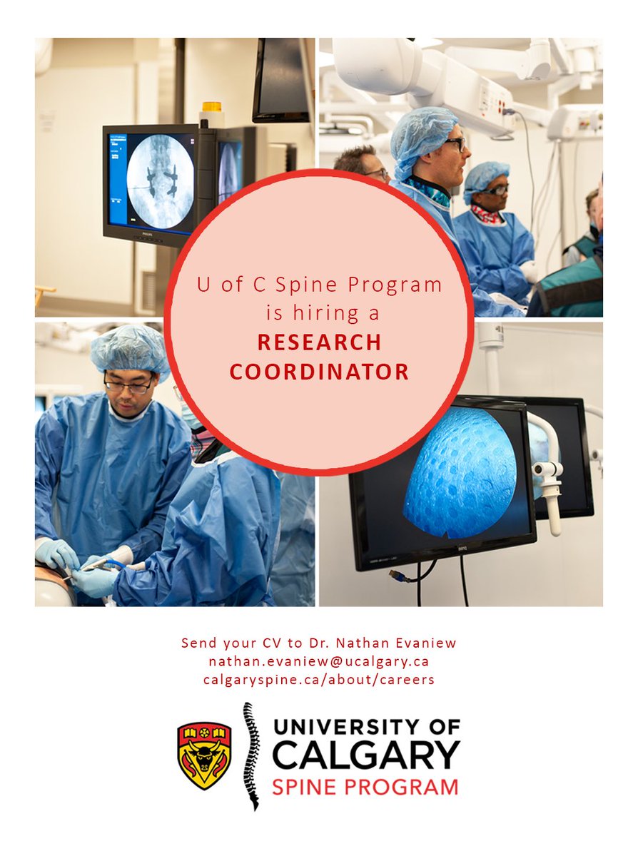 CalgarySpine's tweet image. We are hiring again! We are looking for a research coordinator to join our team. Please reach out to Dr. Evaniew at nathan.evaniew@ucalgary.ca if interested!
Please see job posting for details:
calgaryspine.ca/about/careers