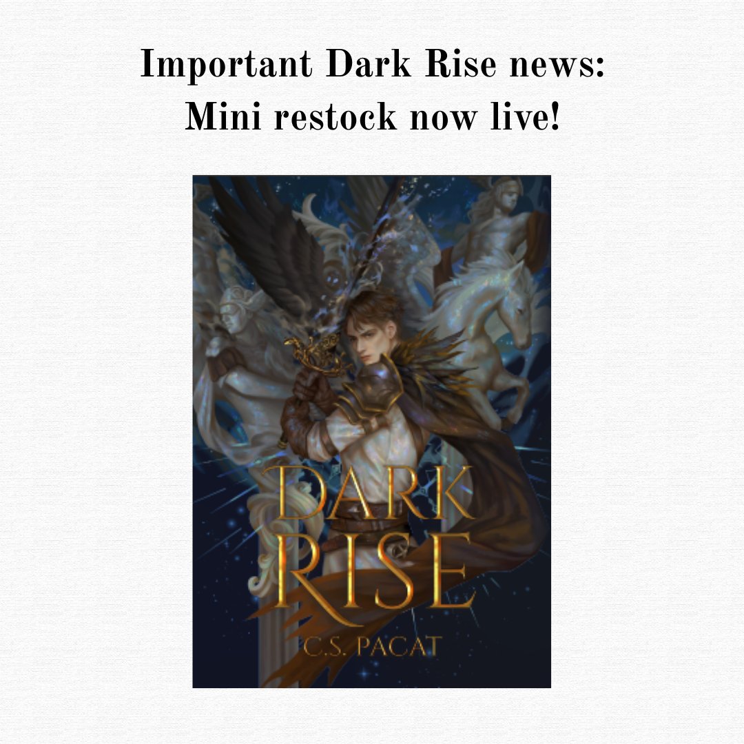 BookAddictionAU's tweet image. We found a glitch in our inventory and have added about 100 copies of DR to the store ready for purchase. Get your hands on one before they sell out! Fulfilment is expected to take place mid-July
#DarkRise #CSPacat