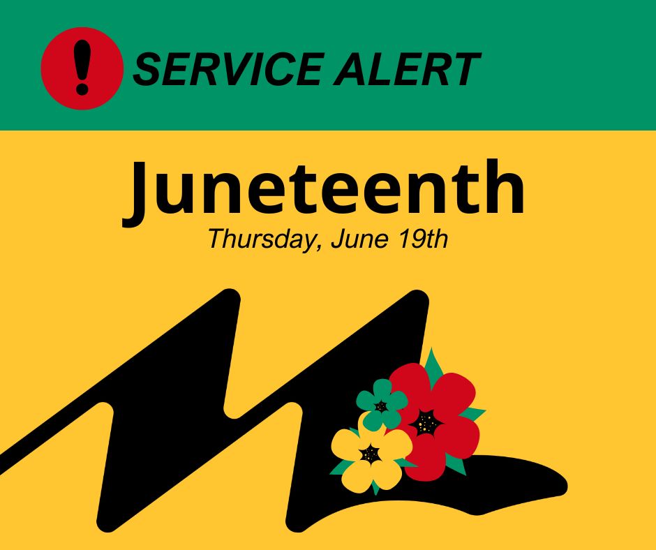 🚨 SERVICE ALERT 🚨
In observance of Juneteenth on Thursday, June 19 🖤❤️💚, station attendants at Midtown Memorial Station and Denver Avenue Station will be CLOSED for the holiday.
Plan ahead and have a meaningful holiday. ✨
#MetroLinkTulsa #Juneteenth #ServiceAlert
