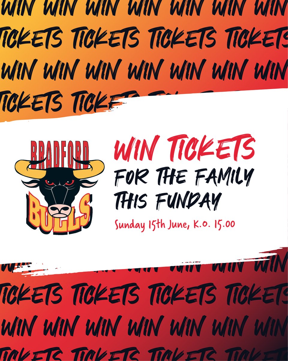 WIN A SUNDAY FUNDAY FOR THE WHOLE FAMILY!
 
Bradford Bulls vs York Knights
📅 Sunday 15th June | 🕒 KO: 3:00PM

They knocked us out of the cup.
Sunday is a chance for payback, and we’re turning up the heat on and off the pitch.

We’re giving FIVE LUCKY FAMILIES the chance to WIN