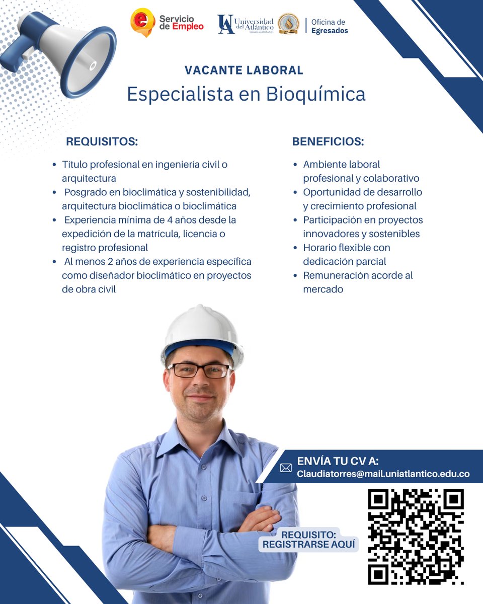 ¡Se busca especialista en Bioclimática!
¿Eres ingeniero civil o arquitecto apasionado por el diseño sostenible? Esta oportunidad es para ti.

🔍 Requisitos clave:

✅ Título profesional en Ingeniería Civil o Arquitectura
✅ Posgrado en Bioclimática, Sostenibilidad o afines
✅
