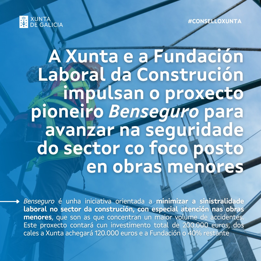 🔵Entre as actuacións destaca un plan piloto de asesoramento para obras sen proxecto, cun equipo que percorrerá Galicia detectando deficiencias e ofrecendo solucións ‘in situ', e unha campaña de concienciación social a prol da contratación responsable e segura #ConselloXunta