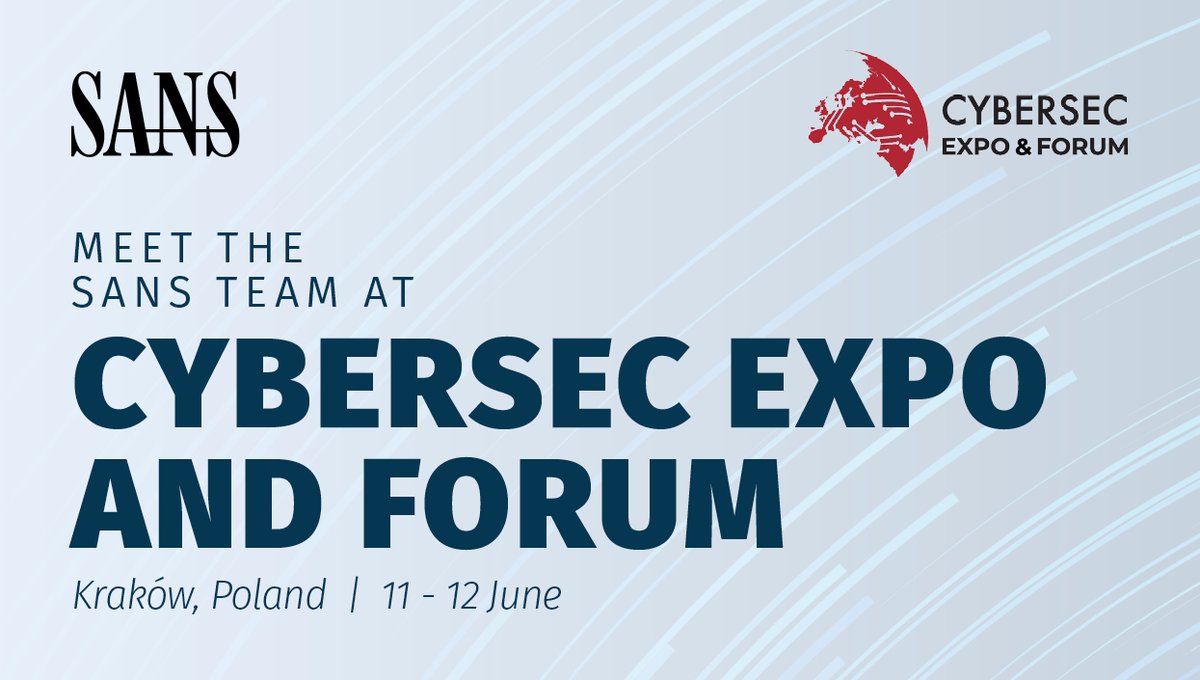 SANS Institute, EMEA (@sansemea) on Twitter photo We’re excited to be attending <a href="/Cybersec_EU/">CyberSec_EU 🇪🇺</a> this week in Kraków, Poland, one of Europe’s leading events for cybersecurity innovation and collaboration.
If you're attending, let’s connect → 2025.cybersecforum.eu We’re excited to be attending <a href="/Cybersec_EU/">CyberSec_EU 🇪🇺</a> this week in Kraków, Poland, one of Europe’s leading events for cybersecurity innovation and collaboration.
If you're attending, let’s connect → 2025.cybersecforum.eu