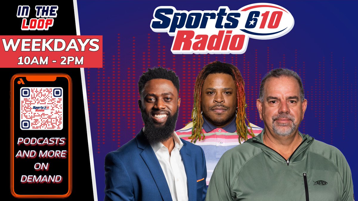SportsRadio 610 (@sportsradio610) on Twitter photo In The Loop with <a href="/LopezOnSports/">John P. Lopez</a> <a href="/regadetula/">Reginald Adetula 🇳🇬</a> & <a href="/TheFiggyFig/">Figgy Fig</a> is LIVE on a Reaction Monday!
📲 (713) 572-4610 is how you can get involved with the program!
📶 Audacy: bit.ly/4cqOBl6
📺 YouTube: bit.ly/3Uj42W9
📺 Twitch: bit.ly/4bH6ziP In The Loop with <a href="/LopezOnSports/">John P. Lopez</a> <a href="/regadetula/">Reginald Adetula 🇳🇬</a> & <a href="/TheFiggyFig/">Figgy Fig</a> is LIVE on a Reaction Monday!
📲 (713) 572-4610 is how you can get involved with the program!
📶 Audacy: bit.ly/4cqOBl6
📺 YouTube: bit.ly/3Uj42W9
📺 Twitch: bit.ly/4bH6ziP