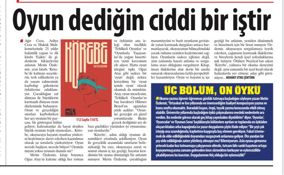 Yazar Metin Özdemir'in Körebe adlı kitabını layıkıyla anlatan bir yazı olmuş. Okuyucu ile yazarın köşe kapmaca oynadığı naif öyküler...
karar.com/kultur-sanat-h…