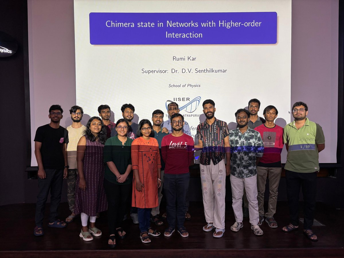 CSL_iisertvm's tweet photo. Warmest congratulations to Rumi Kar on defending her thesis on "Chimera states in Networks with Higher order interaction". We wish her all the success in her future pursuits. https://t.co/K2H79qeZSD
