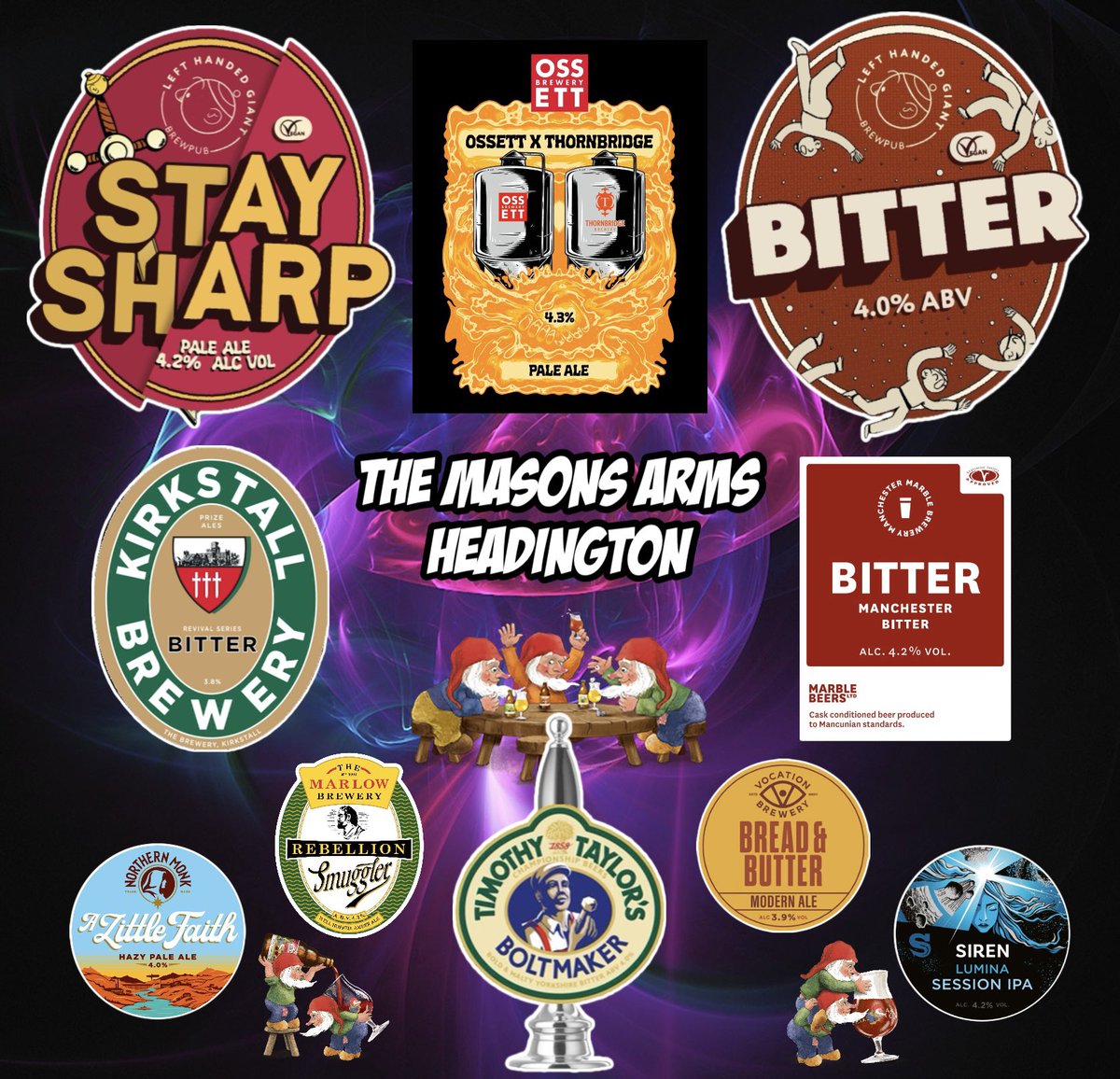 Chris Meeson (@chrismeeson) on Twitter photo This weeks line up <a href="/TheMasonsArmsHQ/">The Masons Arms</a> includes beers from <a href="/LHGBrewingco/">Left Handed Giant</a> <a href="/kirkstallbrew/">Kirkstall Brewery</a> <a href="/marblebrewers/">Marble Brewery</a> <a href="/ossettbrewery/">Ossett Brewery</a> <a href="/TimothyTaylors/">Timothy Taylor's Brewery</a> <a href="/vocationbrewery/">Vocation Brewery</a> <a href="/RebellionBeer/">Rebellion Beer Co.</a> <a href="/SirenCraftBrew/">Siren Craft Brew</a> This weeks line up <a href="/TheMasonsArmsHQ/">The Masons Arms</a> includes beers from <a href="/LHGBrewingco/">Left Handed Giant</a> <a href="/kirkstallbrew/">Kirkstall Brewery</a> <a href="/marblebrewers/">Marble Brewery</a> <a href="/ossettbrewery/">Ossett Brewery</a> <a href="/TimothyTaylors/">Timothy Taylor's Brewery</a> <a href="/vocationbrewery/">Vocation Brewery</a> <a href="/RebellionBeer/">Rebellion Beer Co.</a> <a href="/SirenCraftBrew/">Siren Craft Brew</a>