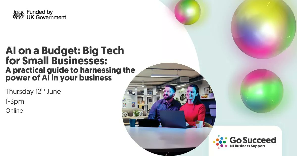 GO SUCCEED, FREE ONLINE MASTERCLASS: 

AI on a Budget: Big Tech for Small Businesses. A practical guide to harnessing the power of AI in your business.
Thursday 12 June 1-3pm
Online  - Register here:  glistrr.com/events/e/go-su…