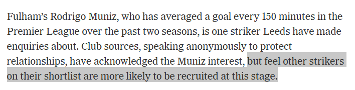 It's interesting that both pieces from local journalists who obtain their information directly from the club follow the exact same composition.

If the club feel other players on their shortlist are far more likely to sign than the names they have given, it begs the question, why