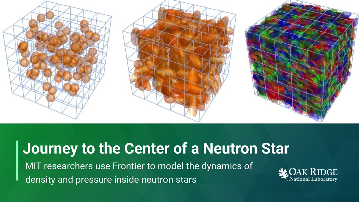 OLCF (@olcfgov) on Twitter photo Using the immense computing power of <a href="/ORNL/">Oak Ridge Lab</a>'s Frontier, <a href="/MIT/">Massachusetts Institute of Technology (MIT)</a> researchers have unveiled new insights into neutron stars.
Their study in <a href="/PhysRevLett/">Physical Review Letters</a> offers key predictions about pressure and density interactions within these cosmic giants.
💫More details➡️ bit.ly/3Hrzpud Using the immense computing power of <a href="/ORNL/">Oak Ridge Lab</a>'s Frontier, <a href="/MIT/">Massachusetts Institute of Technology (MIT)</a> researchers have unveiled new insights into neutron stars.
Their study in <a href="/PhysRevLett/">Physical Review Letters</a> offers key predictions about pressure and density interactions within these cosmic giants.
💫More details➡️ bit.ly/3Hrzpud