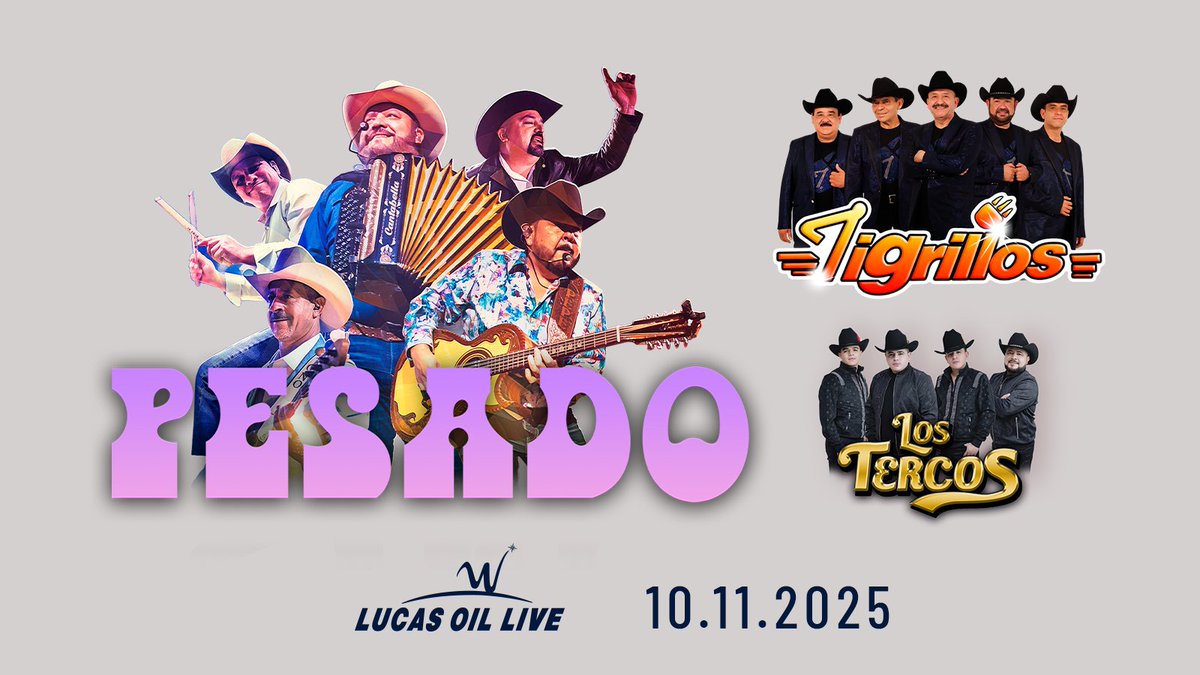 WinStar World Casino and Resort (@winstarworld) on Twitter photo Three iconic acts. One unforgettable night. 🎶
<a href="/grupo_pesado/">Grupo Pesado</a>, Tigrillos and Los Tercos are taking over #LucasOilLive on October 11. Don’t miss this night of norteño legends - learn more: bit.ly/4jCmUco
🎟️ Tickets go on sale THIS Friday Three iconic acts. One unforgettable night. 🎶
<a href="/grupo_pesado/">Grupo Pesado</a>, Tigrillos and Los Tercos are taking over #LucasOilLive on October 11. Don’t miss this night of norteño legends - learn more: bit.ly/4jCmUco
🎟️ Tickets go on sale THIS Friday