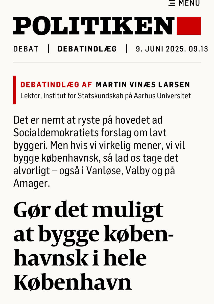 Har skrevet et debatindlæg om PRTs forslag til boligbyggeri i København.