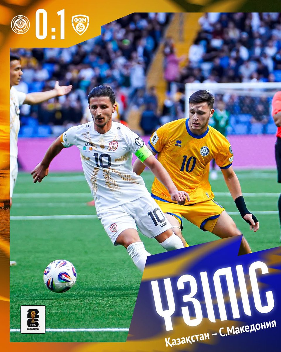 𝐇𝐀𝐋𝐅-𝐓𝐈𝐌𝐄 ⏱️

Trailing by one at the break.
Still 45 minutes to fight back! 💪

🇰🇿 Kazakhstan 0:1 North Macedonia 🇲🇰
⚽️33’ Trajkovski

#KFFTeam | #BizdinJigitter 💛💙 | #WCQ | #KazakhstanNorthMacedonia