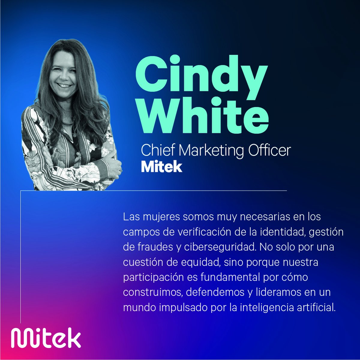 🌍 Tecnología, #identidad digital y liderazgo: Cindy White, CMO en Mitek, impulsa la innovación con visión global. Es una de las «25 Women to Watch in Fraud Prevention». Descubre su historia → ow.ly/ZZum50W6ltU