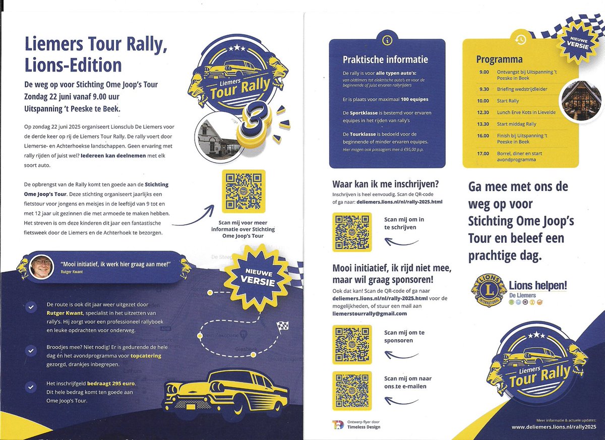 Zondag 22 juni organiseert Lions Clubs International De Liemers voor het derde jaar op rij een autorally. Het inschrijfgeld van alle equipes die meerijden is bestemd voor Ome Joop's Tour. 

De inschrijving is nog open: lnkd.in/ejAj_ajw