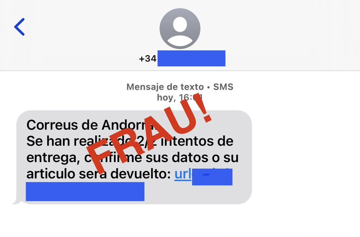⚠️ Alerta #estafa ⚠️

Detectem un enviament massiu de missatges SMS amb el frau del fals paquet de correus.
❌ No volen lliurar-te cap paquet ❌

✉️ És un #smishing
🎣 Volen les teves dades❗️
❌No obris l’enllaç.
❌No comparteixis informació.
🗑️Elimina el missatge.
#Nopiquis