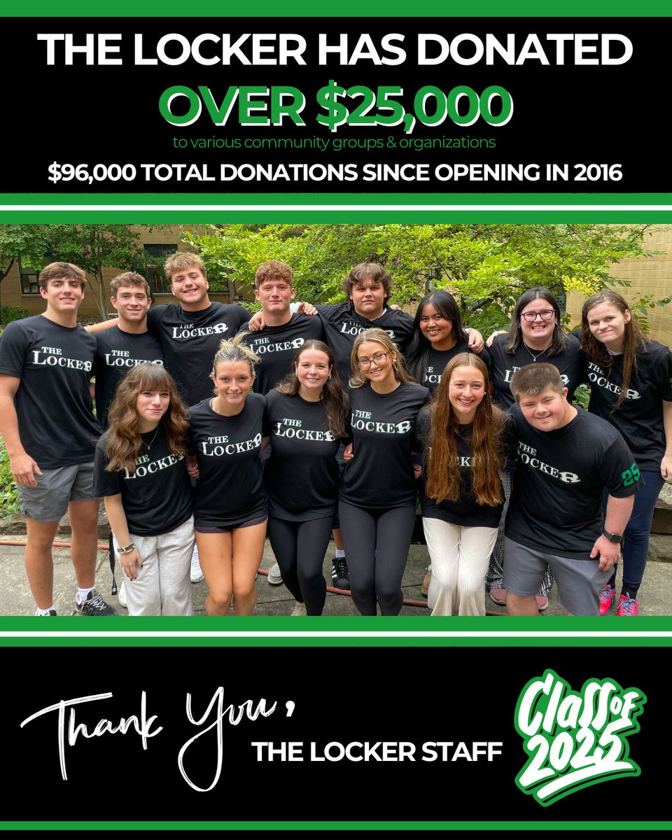The Locker is proud to share that we’ve donated $25K to community groups &amp; organizations this year, bringing our donations since opening in 2016 to $96K. THANK YOU to the Ridley Community! None of this is possible without your support of our #StudentRunCommunityDriven business.