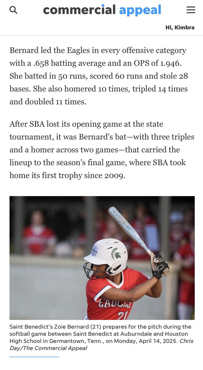 Zoie Bernard (@bernardzoie) on Twitter photo Thank you Commercial Appeal for naming me Player of the Year! ππΎ <a href="/wendellsjr_/">Wendell Shepherd</a> <a href="/memphispreps/">CA Prep Sports</a> <a href="/MSU_Softball/">Michigan State Softball</a> <a href="/ShoMcDonald/">Sharonda McDonald</a> <a href="/SBASoftball1/">SBA Softball</a> <a href="/athleticsSBA/">St. Benedict Athletics</a> Thank you Commercial Appeal for naming me Player of the Year! ππΎ <a href="/wendellsjr_/">Wendell Shepherd</a> <a href="/memphispreps/">CA Prep Sports</a> <a href="/MSU_Softball/">Michigan State Softball</a> <a href="/ShoMcDonald/">Sharonda McDonald</a> <a href="/SBASoftball1/">SBA Softball</a> <a href="/athleticsSBA/">St. Benedict Athletics</a>