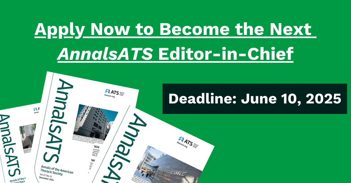 Annals of the ATS (@annalsats) on Twitter photo TOMORROW is the last day to apply to be the next editor-in-chief of the Annals of the ATS
Deadline to apply: June 10, 2025
APPLY HERE: tinyurl.com/3eujpj3r
<a href="/atscommunity/">American Thoracic Society (ATS)</a> TOMORROW is the last day to apply to be the next editor-in-chief of the Annals of the ATS
Deadline to apply: June 10, 2025
APPLY HERE: tinyurl.com/3eujpj3r
<a href="/atscommunity/">American Thoracic Society (ATS)</a>