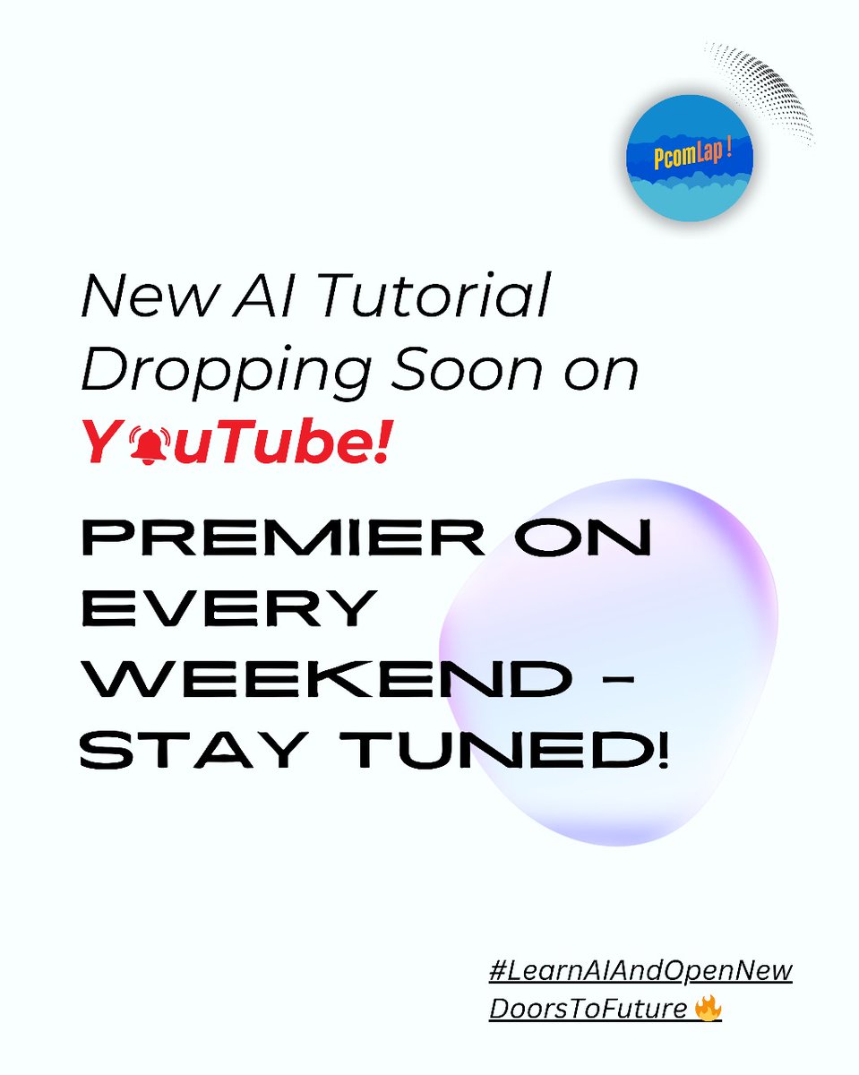 PComLap's tweet image. 🚀 New AI Tutorial dropping soon on YouTube!
🎥 Premieres every weekend – Stay tuned!
💡 Learn AI the fun, practical way!
🔔 Subscribe now 👉 #PcomLap

#AI #YouTubePremier #AITutorial #TechLearning #WeekendVibes #LearnAIAndOpenNewDoorsToFuture 🔥