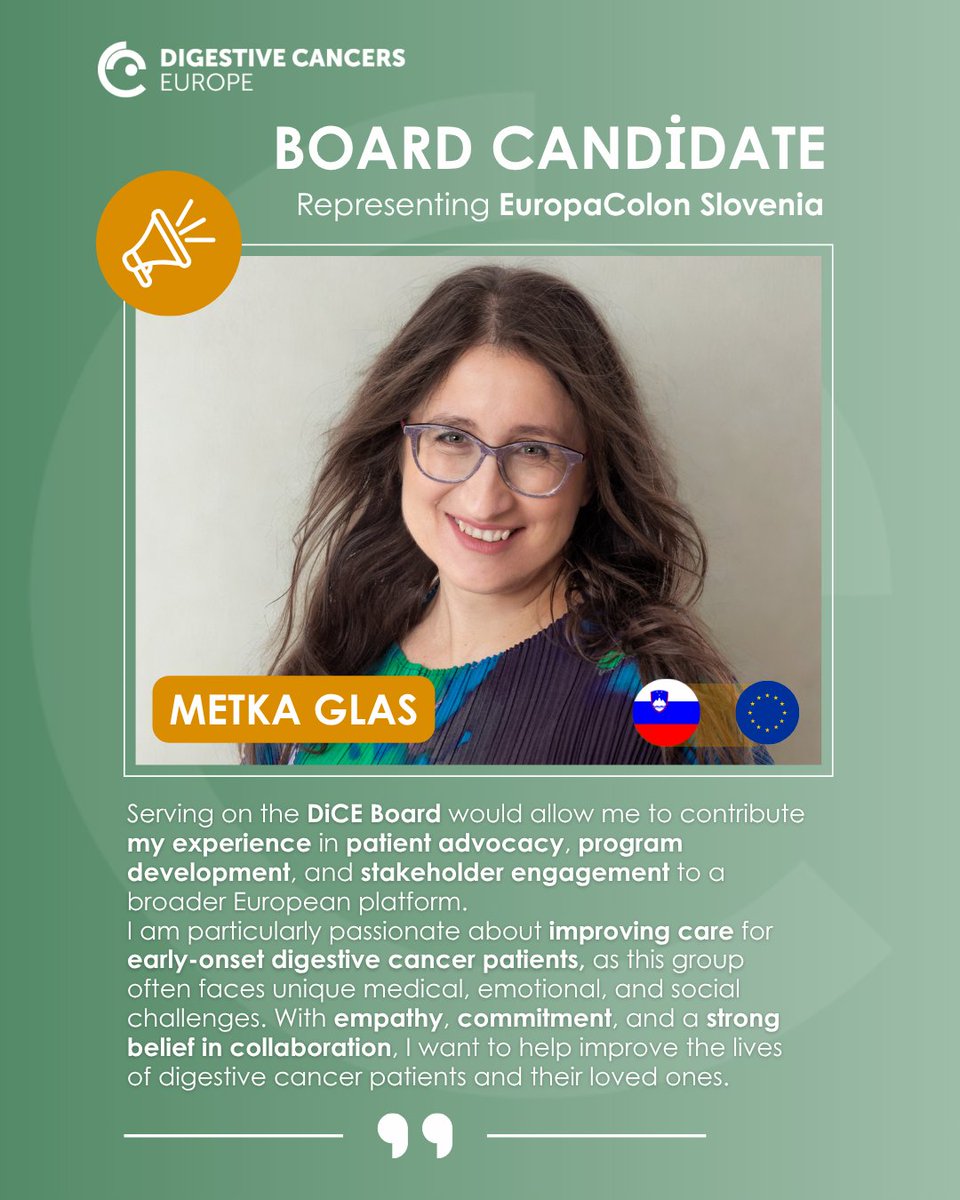 Digestive Cancers Europe (@dice_europe) on Twitter photo #MeetTheNominees for DiCE’s next Board of Directors! Today, we get to know Metka Glas from  EuropaColon Slovenija.
She is a caregiver coach & patient advocate, driven by personal experience & a strong commitment to the digestive cancer community. 
👉 
 digestivecancers.eu/nominees-board… #MeetTheNominees for DiCE’s next Board of Directors! Today, we get to know Metka Glas from  EuropaColon Slovenija.
She is a caregiver coach & patient advocate, driven by personal experience & a strong commitment to the digestive cancer community. 
👉 
 digestivecancers.eu/nominees-board…