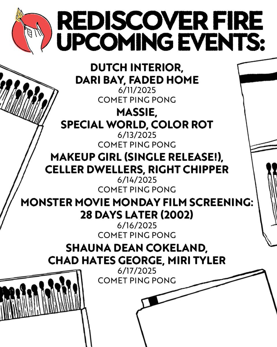 Rediscover Fire Booking (@rediscover_fire) on Twitter photo 🔥UPCOMING EVENTS🔥
At <a href="/cometpingpong/">Comet Ping Pong</a>!
See our full schedule and get tickets: rediscoverfirebooking.com 🔥UPCOMING EVENTS🔥
At <a href="/cometpingpong/">Comet Ping Pong</a>!
See our full schedule and get tickets: rediscoverfirebooking.com