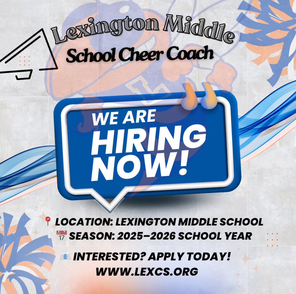 Lexington MS (@lexmidschool) on Twitter photo Attention Yellow Jacket Community!
LMS is hiring a Cheer Coach! 🐝📣
If you love cheer, school spirit, and student success—apply today!
👉 lexcs.schoolspring.com
#JacketPride #LMSCheer #JoinTheHive
<a href="/LCSJackets/">Lexington City Sch</a> <a href="/LexMidSchool/">Lexington MS</a> Attention Yellow Jacket Community!
LMS is hiring a Cheer Coach! 🐝📣
If you love cheer, school spirit, and student success—apply today!
👉 lexcs.schoolspring.com
#JacketPride #LMSCheer #JoinTheHive
<a href="/LCSJackets/">Lexington City Sch</a> <a href="/LexMidSchool/">Lexington MS</a>