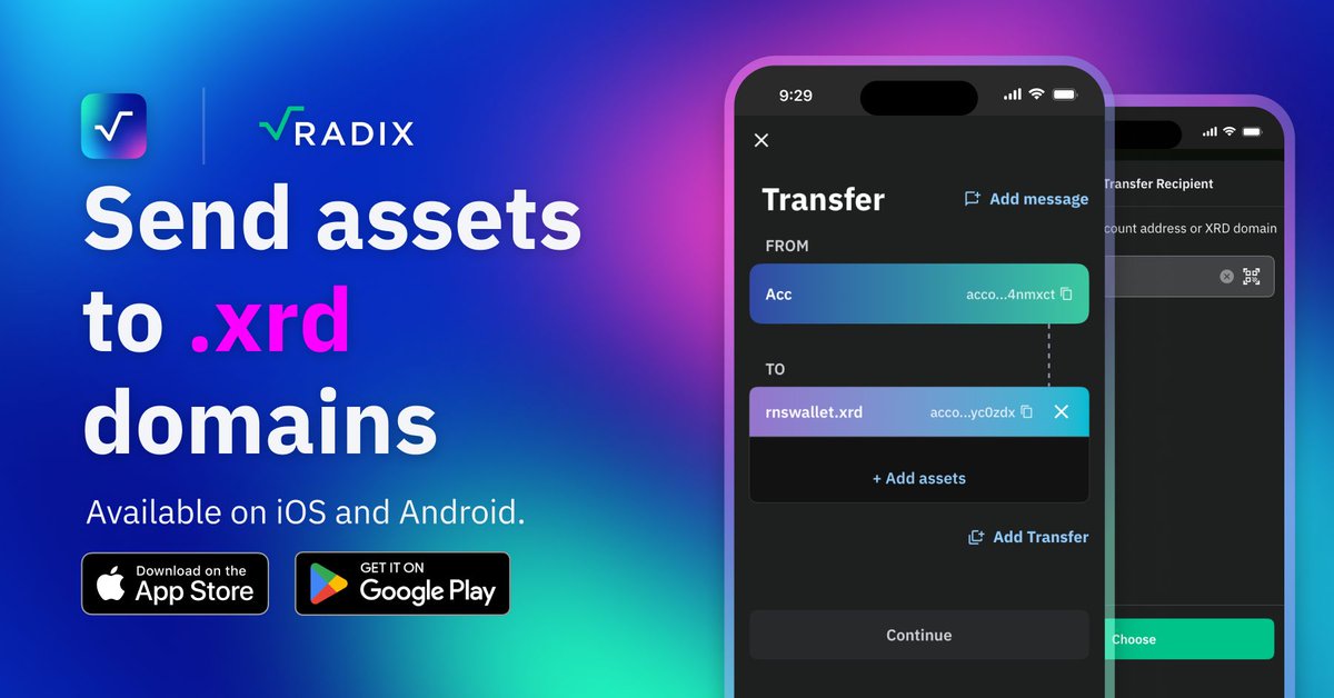 Radix - Radically Different DeFi (@radixdlt) on Twitter photo You don't type 172.217.14.227 into your browser to visit Google; you type google.com.
With <a href="/XRDdomains/">XRD Domains</a> support added to the Radix Wallet, that same level of simplicity has come to Radix crypto payments.
Update your wallet now! You don't type 172.217.14.227 into your browser to visit Google; you type google.com.
With <a href="/XRDdomains/">XRD Domains</a> support added to the Radix Wallet, that same level of simplicity has come to Radix crypto payments.
Update your wallet now!