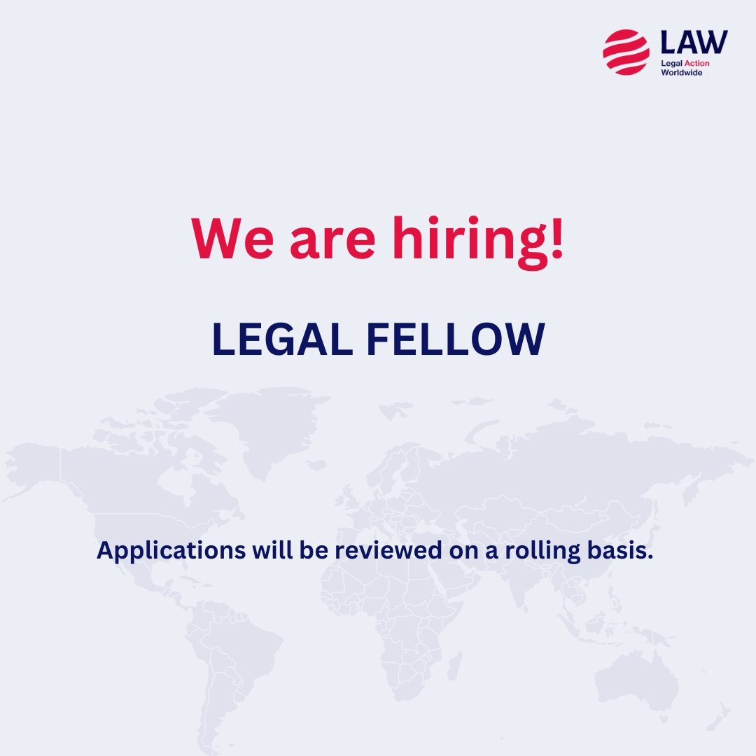 Legal Action Worldwide (LAW) (@legalactionww) on Twitter photo 🌍🔎 Are you a passionate law student or recent graduate ready to advance #justice on a global scale?
<a href="/LegalActionWW/">Legal Action Worldwide (LAW)</a> is looking for a Legal Fellow to join our international team tackling #humanrights violations and international crimes in conflict-affected contexts.
🔗 Apply 🌍🔎 Are you a passionate law student or recent graduate ready to advance #justice on a global scale?
<a href="/LegalActionWW/">Legal Action Worldwide (LAW)</a> is looking for a Legal Fellow to join our international team tackling #humanrights violations and international crimes in conflict-affected contexts.
🔗 Apply