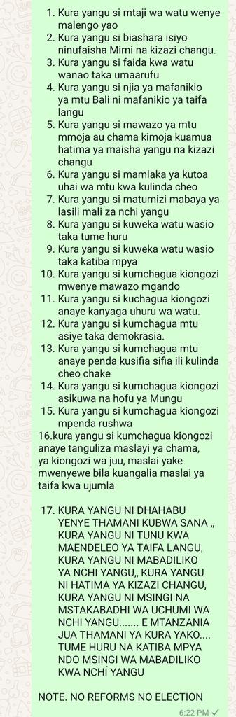 Thamani ya Kura Yangu!! 

#NoReformsNoElection