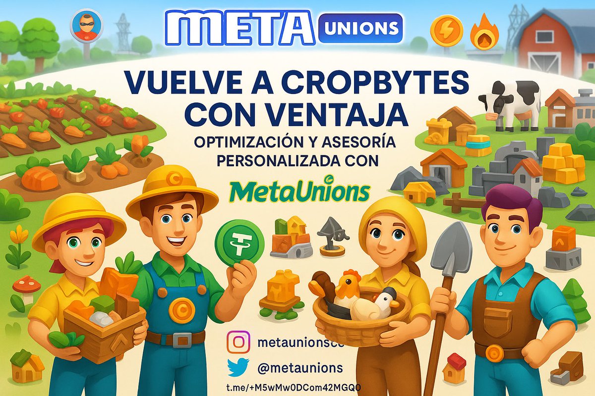 METAUNIONS's tweet photo. 🎁 ¡Nuevo Loop  en #CropBytes! 🔥
¿Estás preparado antes de que empiece?

📉 Se está quemando más CBX del que se produce
📦 Nuevos eventos, cofres y recompensas activas
📈 Grandísimas oportunidades de farming, trading y acumulación

👉 Y si volviste al juego y no sabes cómo optimizar tu pack…
📲 MetaUnions te asesora 1-a-1 para exprimir al máximo tus recursos

✅ Activación express
✅ Revisión de tu granja y optimización 
✅ Estrategia de farming real en 1 hora

🔗 https://t.co/36MlLKfkm1
📷 @metaunionscb | 🐦 @METAUNIONS 
#cbx $CBX #Web3 #BTC #Crypto
Contacta con nosotros 🔝🔝🔝🔝