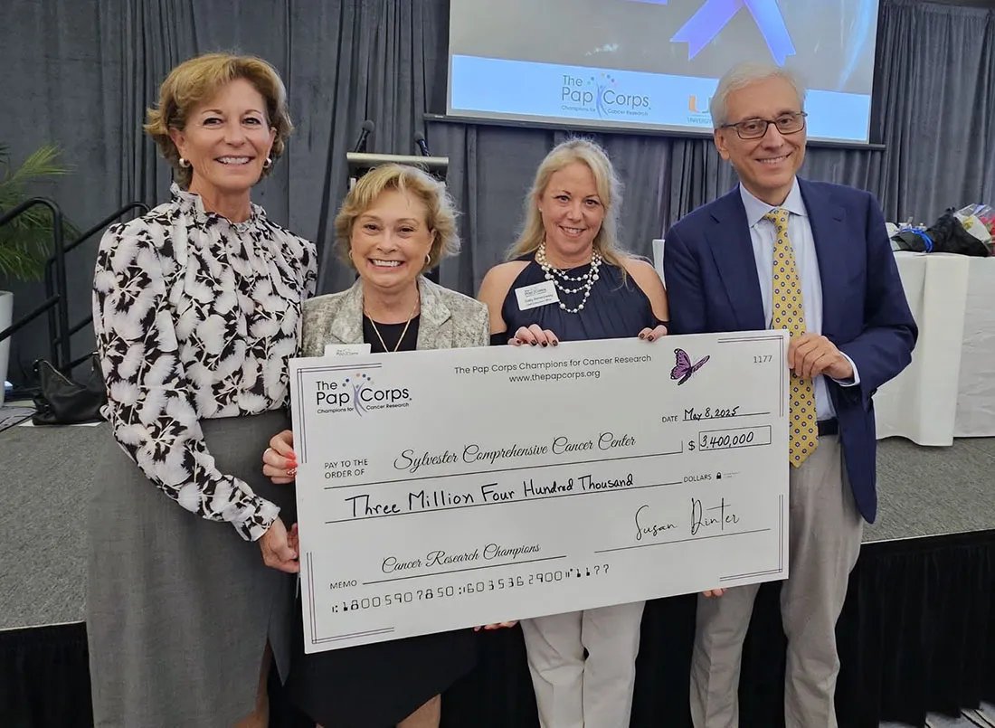 Sylvester Comprehensive Cancer Center (@sylvestercancer) on Twitter photo Since 1952, volunteers from The <a href="/Pap_Corps/">Pap Corps</a> Champions for Cancer Research have stood beside Sylvester, supporting innovative cancer research.
During their annual president’s meeting breakfast The Pap Corps presented a ceremonial check for $3.4 million. To date, The Pap Corps has Since 1952, volunteers from The <a href="/Pap_Corps/">Pap Corps</a> Champions for Cancer Research have stood beside Sylvester, supporting innovative cancer research.
During their annual president’s meeting breakfast The Pap Corps presented a ceremonial check for $3.4 million. To date, The Pap Corps has