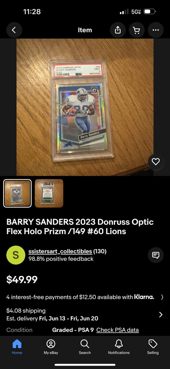 jlun13's tweet photo. 2023 Optic Barry Sanders Flex Variation #49/149 PSA 9! 🔥🔥🔥
Only 1 other listing on eBay for $49.99 plus ship; no recent sales for comps.
Take mine for $42 shipped BMWT OBO!
Retweets appreciated!
@sports_sell @ILOVECOLLECTIN1
#GoBlueStackSale #thehobby #TheHobbyFamily https://t.co/kVjMGe1xU6