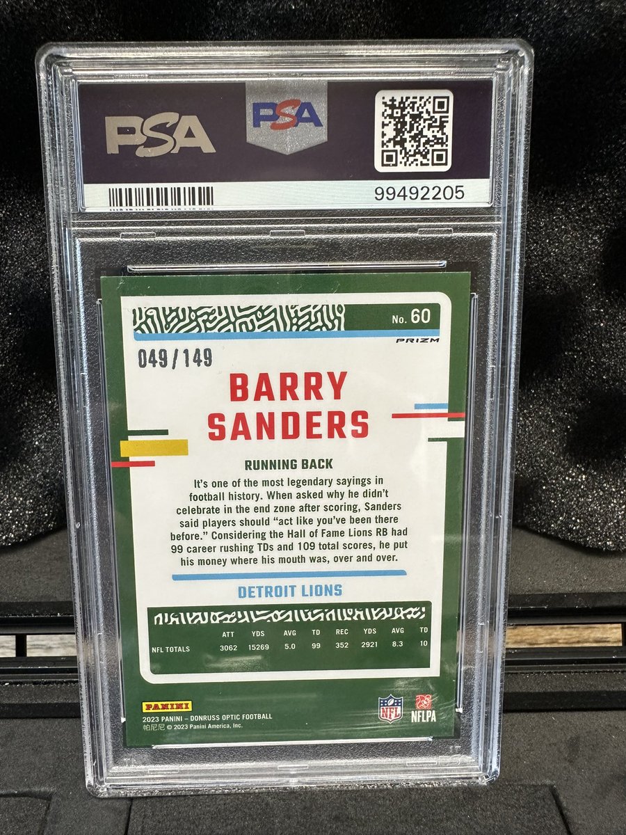 jlun13's tweet photo. 2023 Optic Barry Sanders Flex Variation #49/149 PSA 9! 🔥🔥🔥
Only 1 other listing on eBay for $49.99 plus ship; no recent sales for comps.
Take mine for $42 shipped BMWT OBO!
Retweets appreciated!
@sports_sell @ILOVECOLLECTIN1
#GoBlueStackSale #thehobby #TheHobbyFamily https://t.co/kVjMGe1xU6