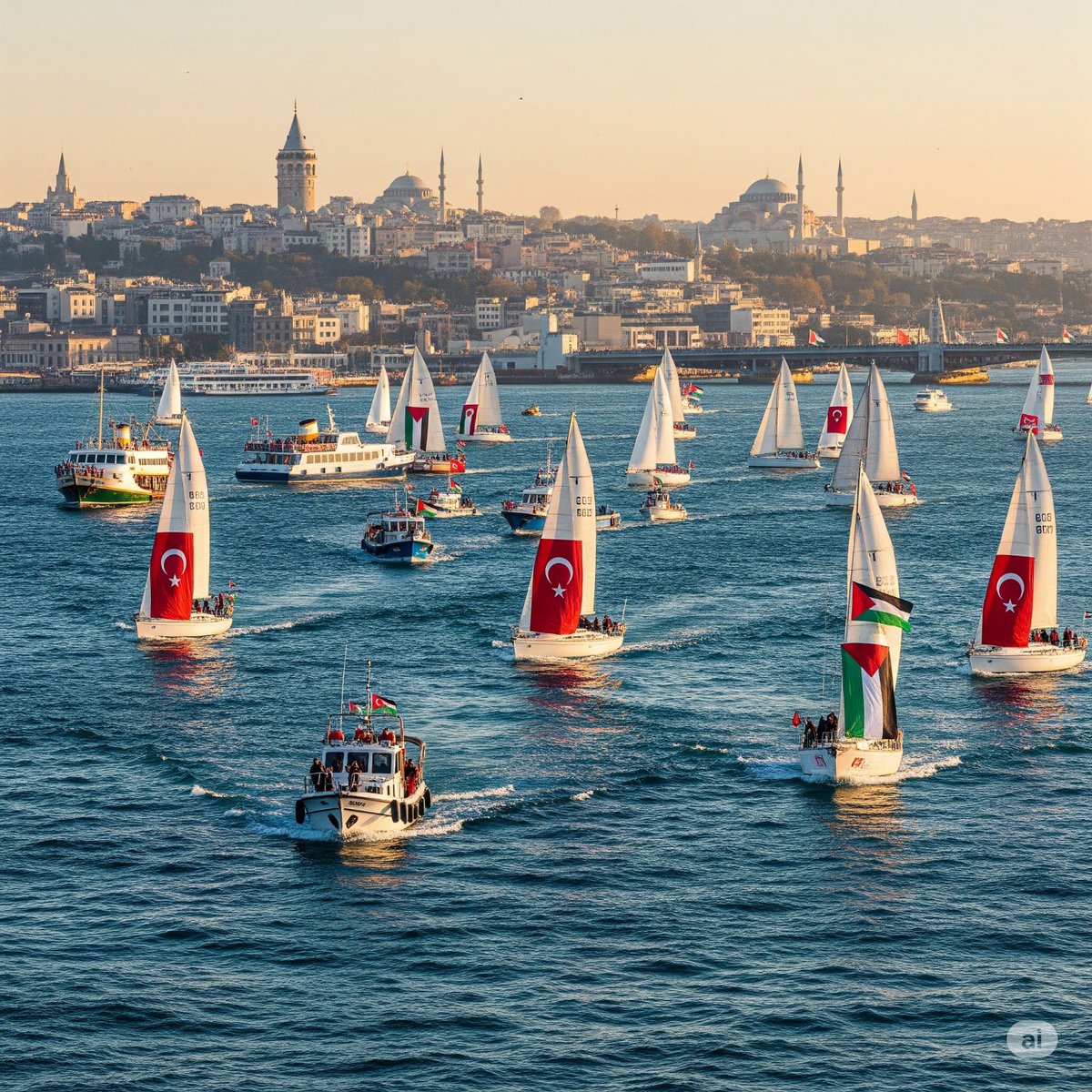 SelimYigitbasi's tweet photo. Düşünsenize…
Her Pazar sabahı İstanbul Boğazı'nda Filistin bayraklarıyla süslenmiş tekne ve yelkenlilerle, gemiler yüzüyor.
Gazze özgür olana dek... 

#WeAreMedleen
#NuhunGemisi

@milliiradeplatf @TurkiyeYelken https://t.co/9U8aQwi2K3