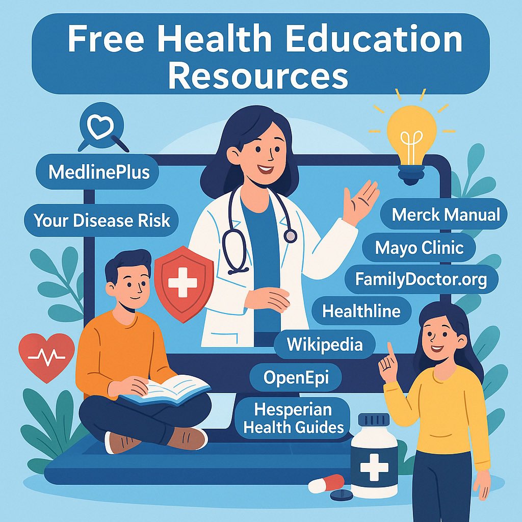 💡 Looking to educate yourself or your community on health and wellness?
Here are some of the best FREE general health education tools online;  trustworthy, accessible, and ready to empower better health decisions for everyone:

🔹 MedlinePlus – U.S. National Library of
