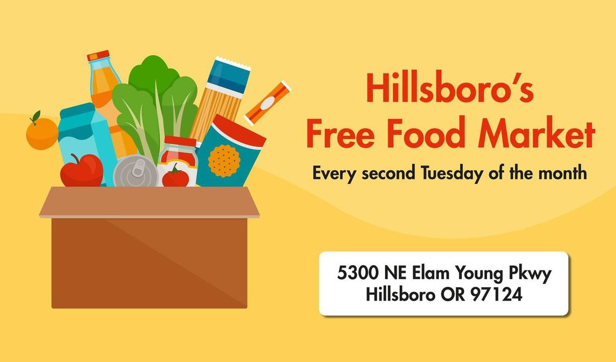 Hillsboro's Free Food Market is open this Tuesday, June 10 in Hillsboro. 

Shop for free, fresh, and healthy fruits, vegetables, and pantry staples.
- This food is free and anybody is welcome
- No identification, name, or address needed

More details: hillsboro-oregon.gov/Home/Component…