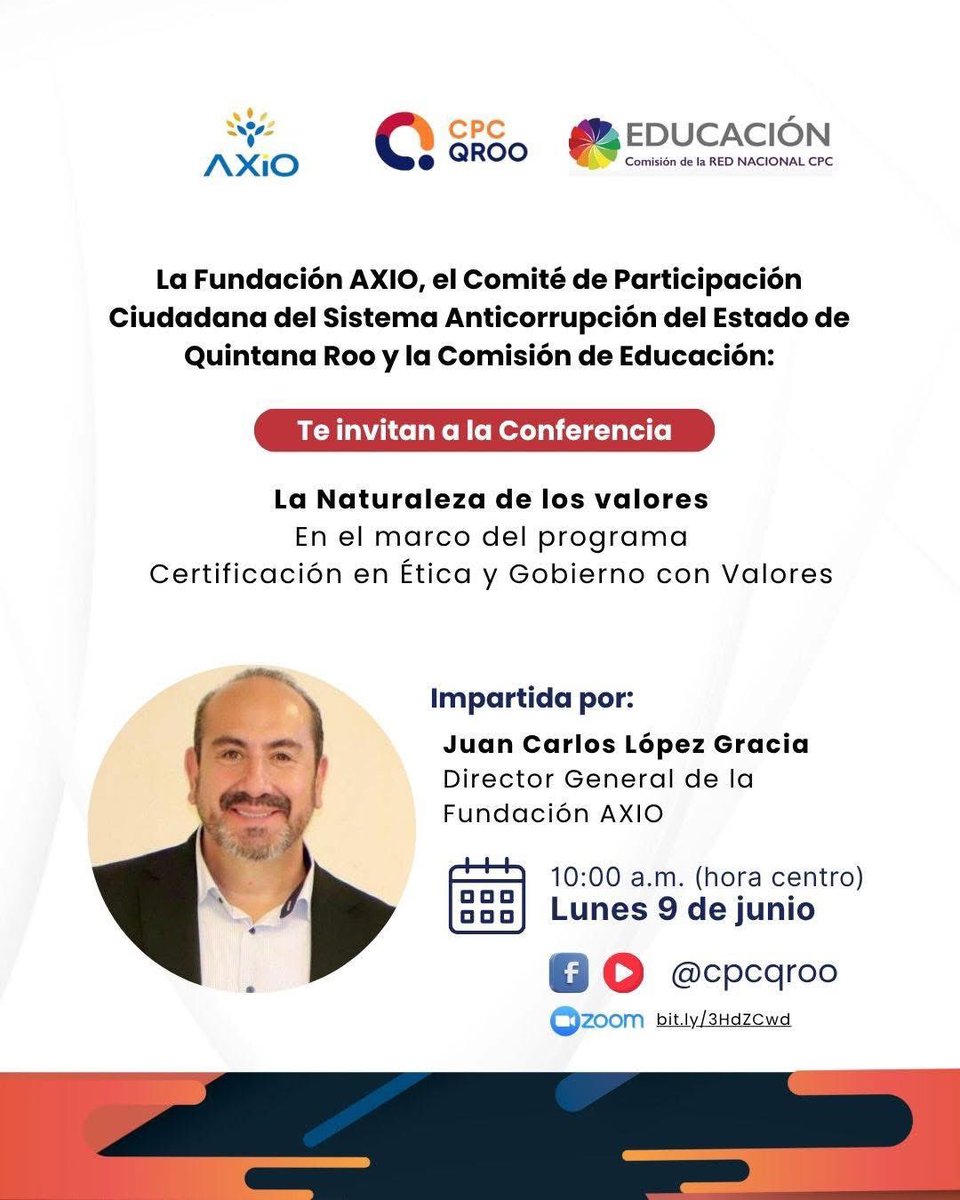 Nos vemos a las 10:00 a.m a través de nuestro canal de YouTube en Vivo para la conferencia “La Naturaleza de los Valores”.

Acompáñanos aquí: youtube.com/@cpcqroo