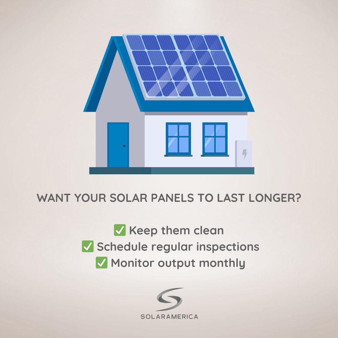 Solaramericaio's tweet photo. ⚡ Quick Tip
Want your solar panels to last longer?
✅ Keep them clean
✅ Schedule regular inspections
✅ Monitor output monthly
Little things = big savings.
#SolarTips #HomeEnergy #SolarAmerica https://t.co/LgNSk6t7y6