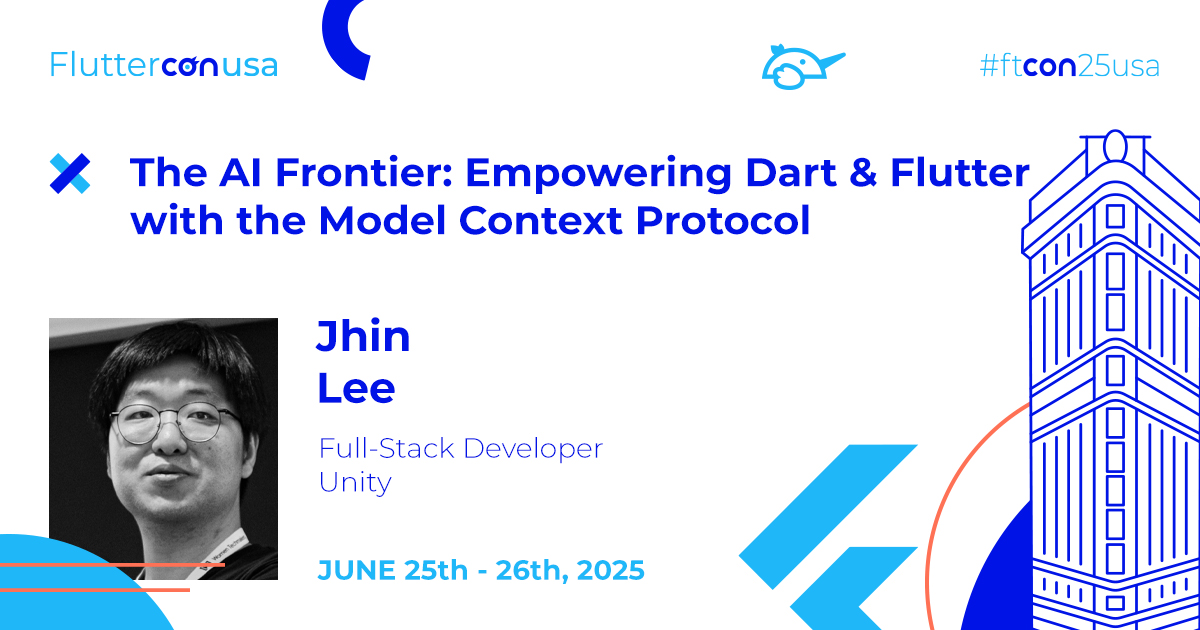 Mark your calendars 🗓 for an informative talk by <a href="/leehack/">Jhin Lee</a> at #ftcon25usa

Unlock context-aware #AI in #Flutter with Model Context Protocol (#MCP)—the “USB-C for AI.” See how mcp_#dart brings it to life with live demos!  
flutterconusa.dev/speakers/jhin-…