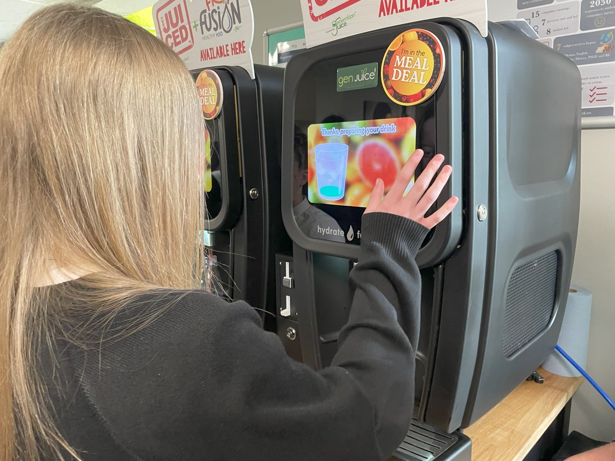 "Our pupils loved today’s busy launch of the new drinks machine💧Zero waste. Sustainable hydration. A refreshing step forward!"

#generationjuices 
#WorkHardBeKind